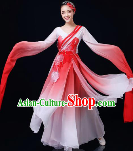 Traditional Chinese Classical Dance Red Dress Umbrella Dance Fan Dance Costume for Women