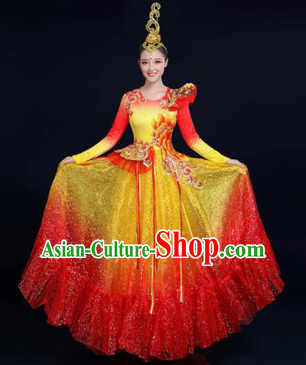 Traditional Chinese Spring Festival Gala Dance Red Dress Chorus Modern Dance Costume for Women