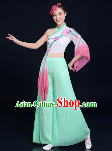 Traditional Chinese Folk Dance Green Veil Clothing Yangko Dance Fan Dance Costume for Women