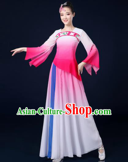 Traditional Chinese Classical Dance Pink Dress Umbrella Dance Stage Performance Costume for Women