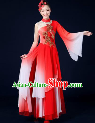 Traditional Chinese Classical Dance Red Veil Dress Umbrella Dance Stage Performance Costume for Women