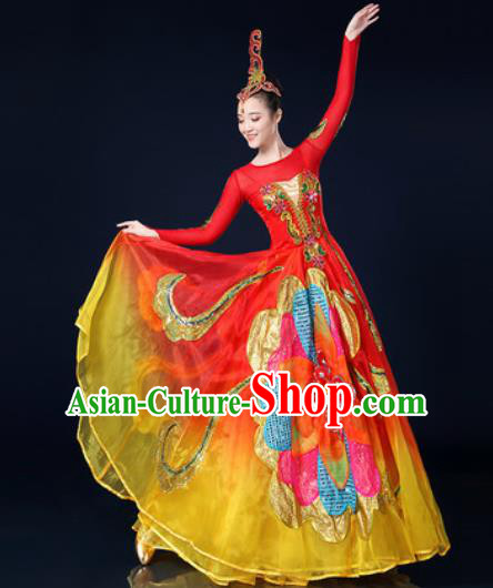 Traditional Chinese Spring Festival Gala Opening Dance Red Dress Chorus Modern Dance Costume for Women