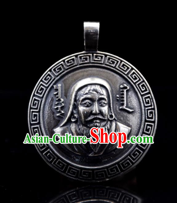 Chinese Traditional Mongolian Ethnic Jewelry Accessories Handmade Mongol Nationality Carving Genghis Khan Necklace Pendant for Women