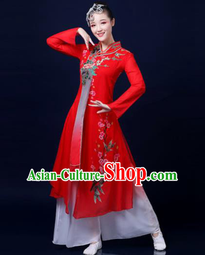 Traditional Chinese Classical Dance Red Dress Umbrella Dance Stage Performance Fan Dance Costume for Women