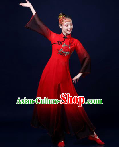 Traditional Chinese Classical Dance Red Dress Umbrella Dance Stage Performance Costume for Women