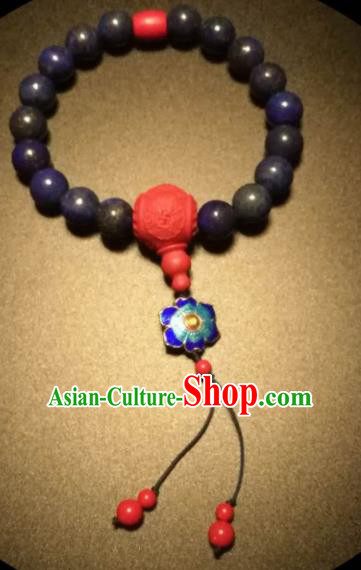 Chinese Traditional Lapis Lazuli Beads Bracelet Handmade Hanfu Bangles for Women