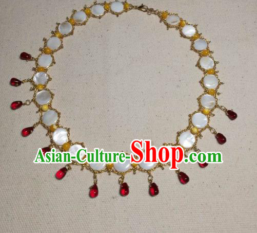 Chinese Traditional Agate Necklace Ancient Palace Handmade Hanfu Shell Necklet for Women