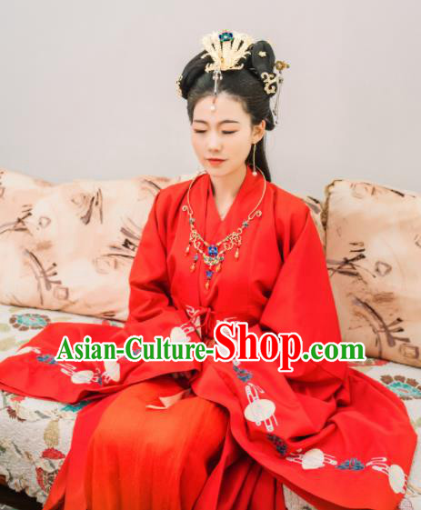 Traditional Chinese Ming Dynasty Wedding Historical Costumes Ancient Bride Red Hanfu Dress for Women