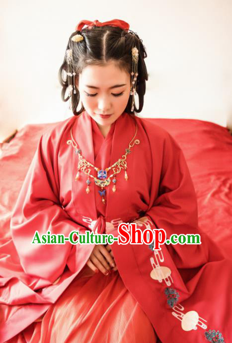 Traditional Chinese Ming Dynasty Wedding Historical Costumes Ancient Bride Red Hanfu Dress for Women