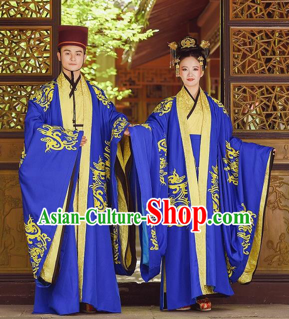 Traditional Chinese Wedding Historical Costumes Ancient Zhou Dynasty Bride and Bridegroom Clothing for Women for Men