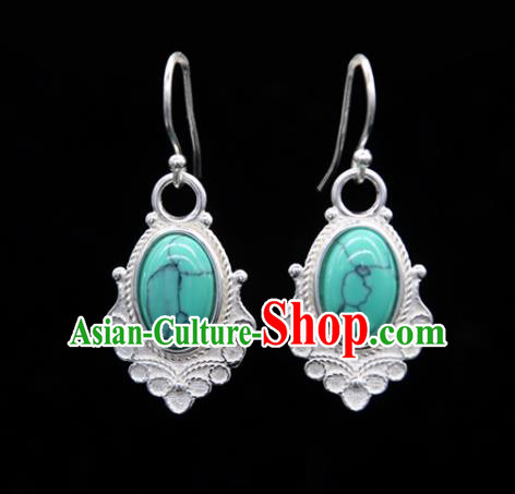 Chinese Traditional Tibetan Ethnic Ear Accessories Zang Nationality Handmade Kallaite Earrings for Women