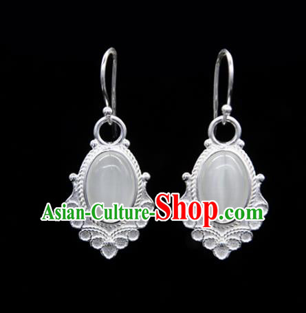 Chinese Traditional Tibetan Ethnic Ear Accessories Zang Nationality Handmade Opal Earrings for Women