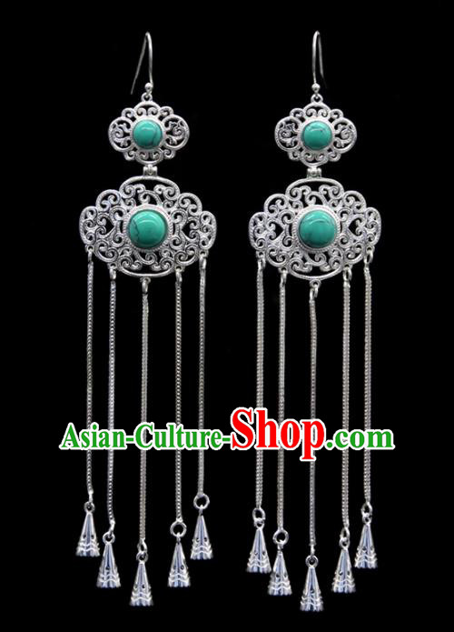 Chinese Traditional Ethnic Ear Accessories Handmade Mongol Nationality Kallaite Tassel Earrings for Women