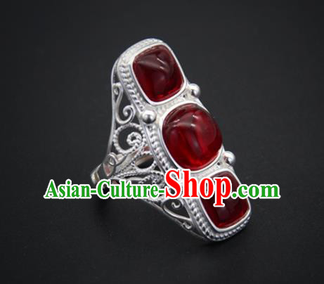 Chinese Traditional Mongolian Ethnic Rings Accessories Handmade Mongol Nationality Agate Finger Ring for Women