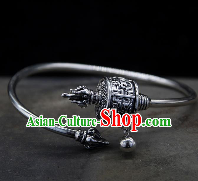 Chinese Traditional Tibetan Ethnic Sliver Bracelet Accessories Handmade Zang Nationality Bangle for Women