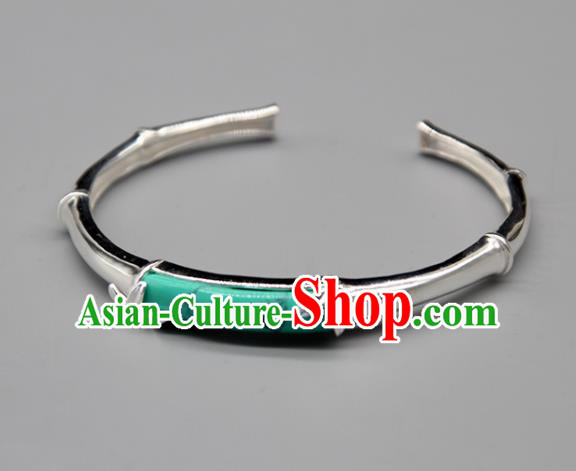 Chinese Traditional Tibetan Ethnic Kallaite Bracelet Accessories Handmade Zang Nationality Sliver Bangle for Women