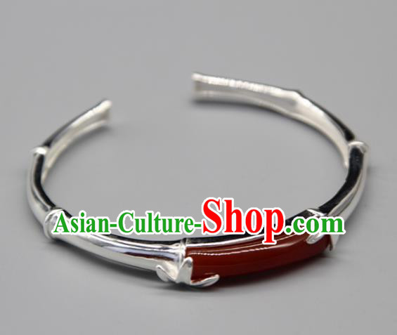 Chinese Traditional Tibetan Ethnic Agate Bracelet Accessories Handmade Zang Nationality Sliver Bangle for Women