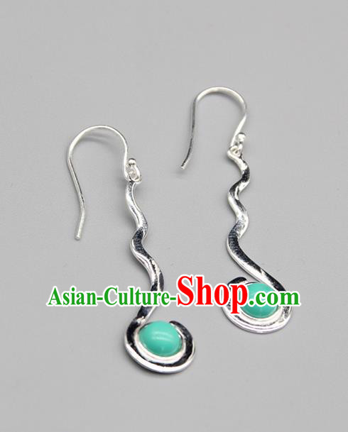 Chinese Traditional Mongolion Ethnic Blue Stone Sliver Ear Accessories Mongol Nationality Handmade Earrings for Women
