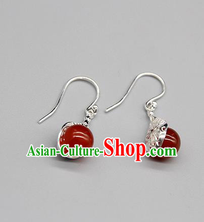 Chinese Traditional Mongolion Ethnic Agate Ear Accessories Mongol Nationality Handmade Earrings for Women