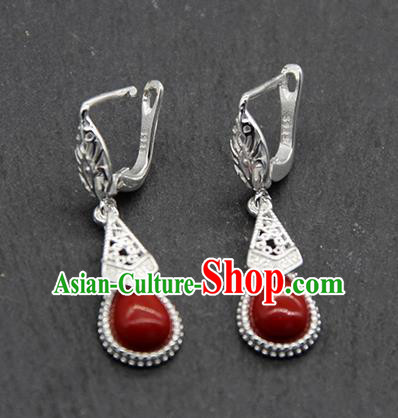 Chinese Traditional Ethnic Wedding Red Ear Accessories Mongolion Nationality Earrings for Women