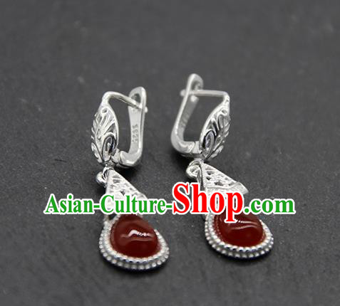 Chinese Traditional Ethnic Wedding Agate Ear Accessories Mongolion Nationality Earrings for Women