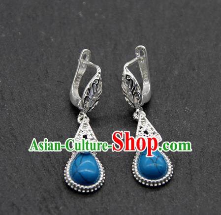 Chinese Traditional Ethnic Wedding Blue Ear Accessories Mongolion Nationality Earrings for Women