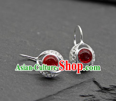 Chinese Traditional Tibetan Ethnic Garnet Ear Accessories Zang Nationality Earrings for Women
