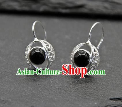 Chinese Traditional Tibetan Ethnic Black Ear Accessories Zang Nationality Earrings for Women