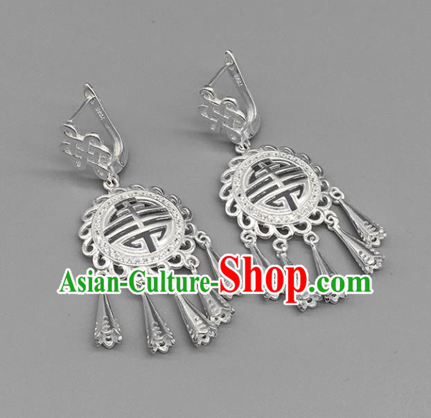 Traditional Chinese Mongolian Ethnic Sliver Carving Earring Mongol Nationality Ear Accessories for Women