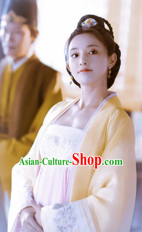 Chinese Ancient Drama Tang Dynasty Imperial Consort Embroidered Replica Costume and Headpiece for Women