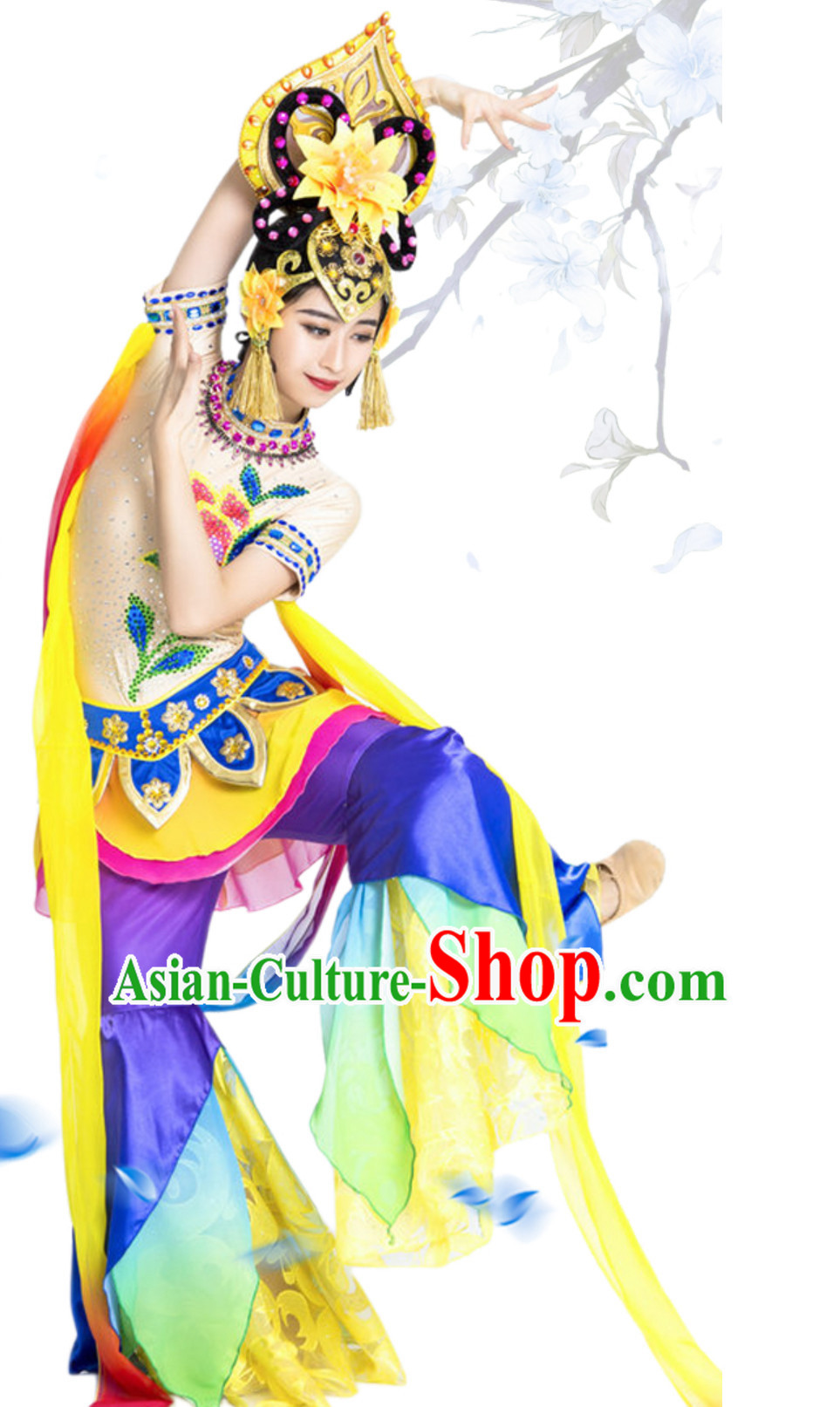 Traditional White Tara Deity Costumes and Head Wear Accessories Complete Set