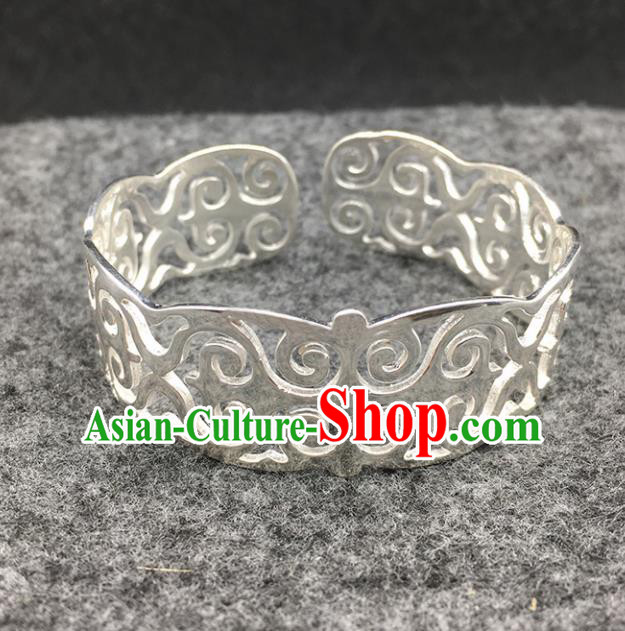 Traditional Chinese Mongolian Ethnic Bracelet Mongol Nationality Sliver Bangle Accessories for Women