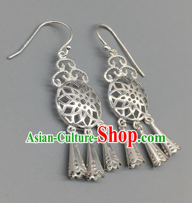 Traditional Chinese Mongolian Sliver Earring Mongol Nationality Ethnic Ear Accessories for Women