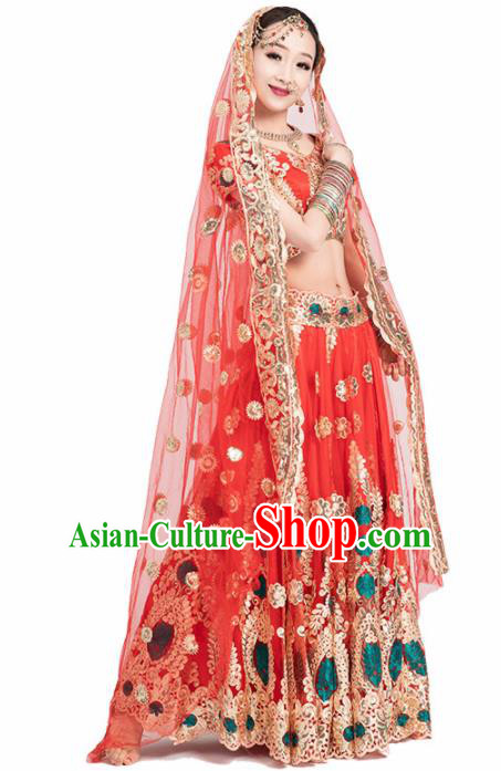 Asian India Traditional Costumes South Asia Indian Bollywood Belly Dance Red Dress for Women