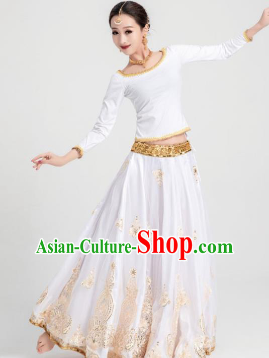 Asian India Traditional Costumes South Asia Indian Bollywood Belly Dance White Dress for Women