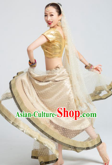 Asian India Traditional Bollywood Costumes South Asia Indian Belly Dance Golden Dress for Women