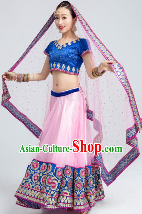 Asian India Traditional Bollywood Costumes South Asia Indian Belly Dance Pink Dress for Women