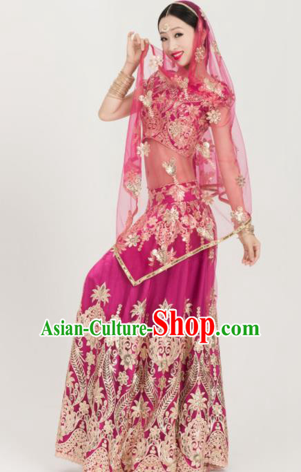 Asian India Sari Traditional Bollywood Costumes South Asia Indian Belly Dance Rosy Dress for Women