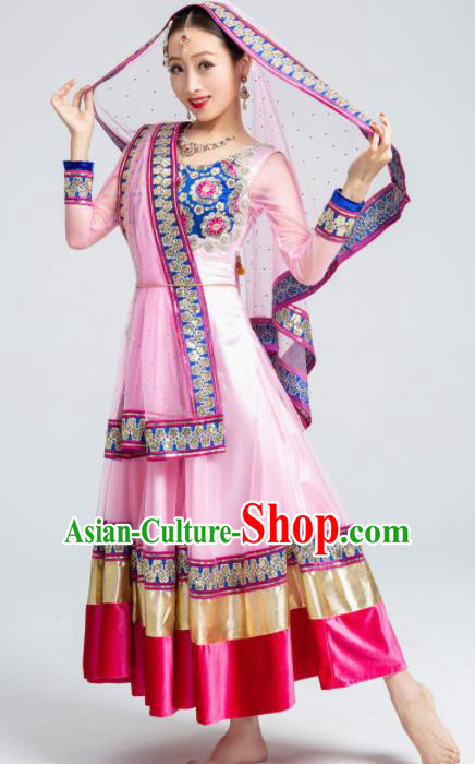 Asian India Sari Traditional Bollywood Costumes South Asia Indian Princess Belly Dance Pink Dress for Women