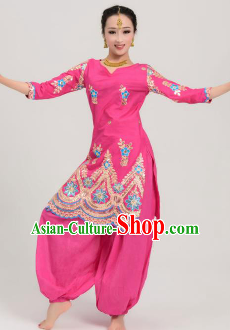 Asian India Traditional Bollywood Rosy Costumes South Asia Indian Princess Sari Dress for Women