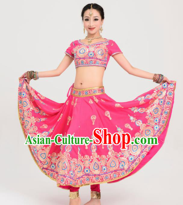 Asian India Princess Traditional Bollywood Costumes South Asia Indian Belly Dance Rosy Sari Dress for Women