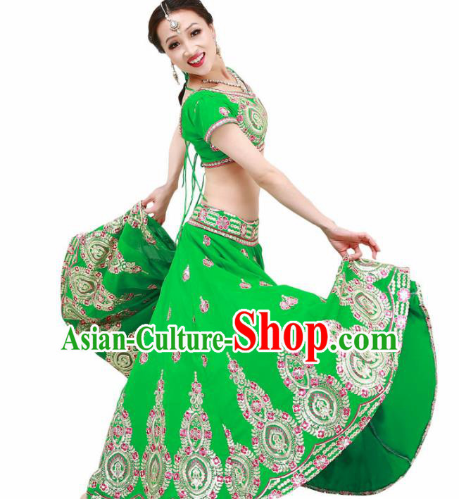 Asian India Princess Traditional Oriental Bollywood Green Costumes South Asia Indian Belly Dance Sari Dress for Women