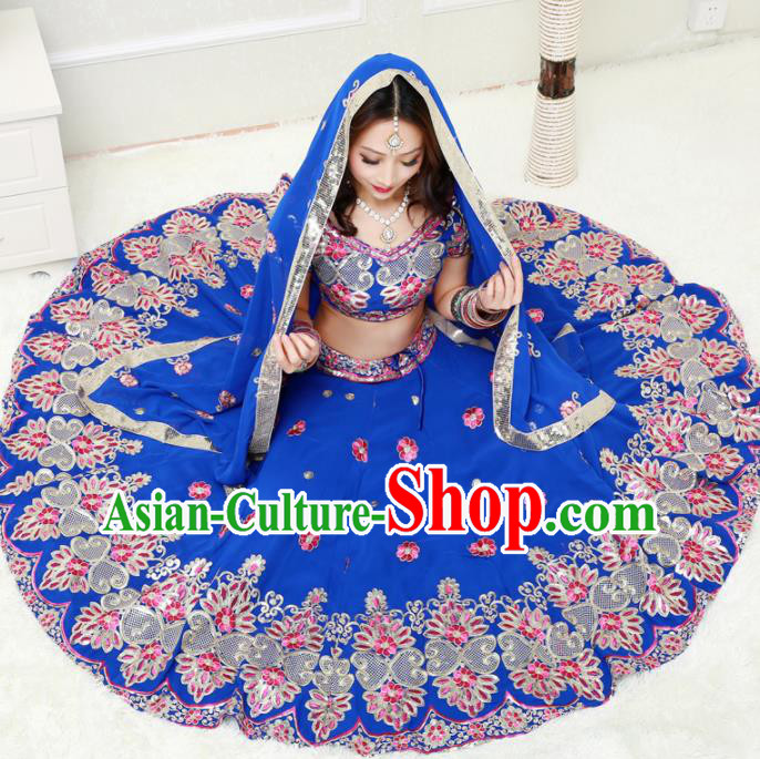 Asian India Princess Traditional Oriental Bollywood Royalblue Costumes South Asia Indian Belly Dance Sari Dress for Women