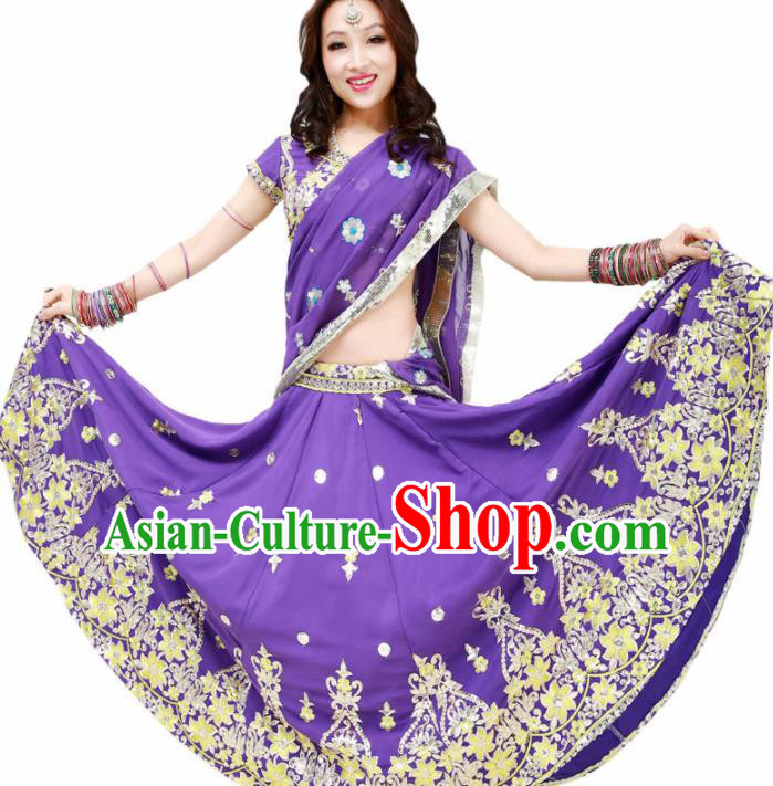 Asian India Princess Traditional Oriental Bollywood Purple Costumes South Asia Indian Belly Dance Sari Dress for Women