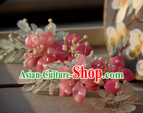 Traditional Chinese Hanfu Hair Accessories Ancient Princess Pink Bauhinia Hairpins for Women