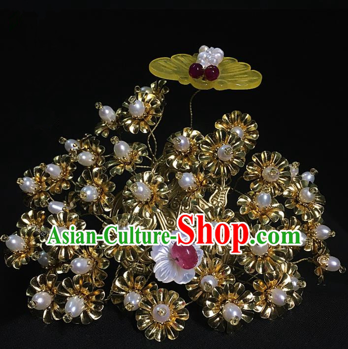 Traditional Chinese Hanfu Jade Golden Hair Crown Hair Accessories Ancient Imperial Consort Hairpins for Women