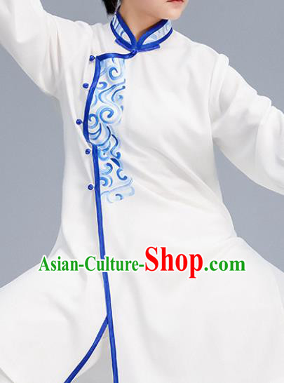 Asian Chinese Martial Arts Wushu White Costume Traditional Tai Ji Kung Fu Training Embroidered Uniform for Women