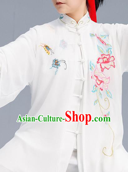 Asian Chinese Martial Arts Wushu Embroidered Peony Costume Traditional Tai Ji Kung Fu Training Uniform for Women