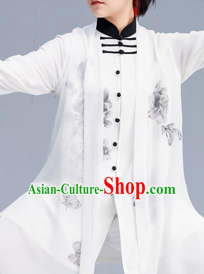 Asian Chinese Martial Arts Wushu Ink Painting Peony Costume Traditional Tai Ji Kung Fu Training Uniform for Women