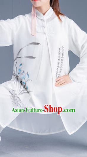 Asian Chinese Traditional Martial Arts Ink Painting Orchid Costume Tai Ji Kung Fu Training Uniform for Women